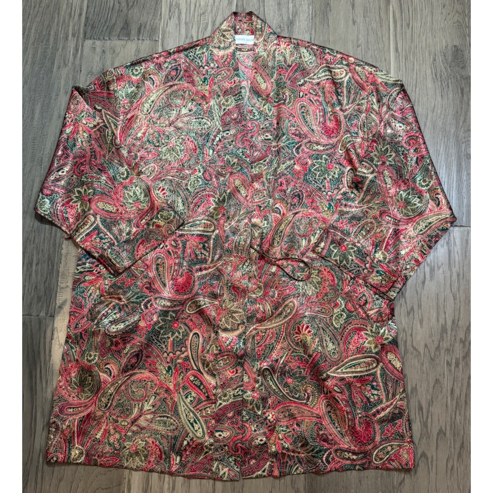 Vintage Victorias Secret Paisley Print Polyester Robe Kimono Style OS